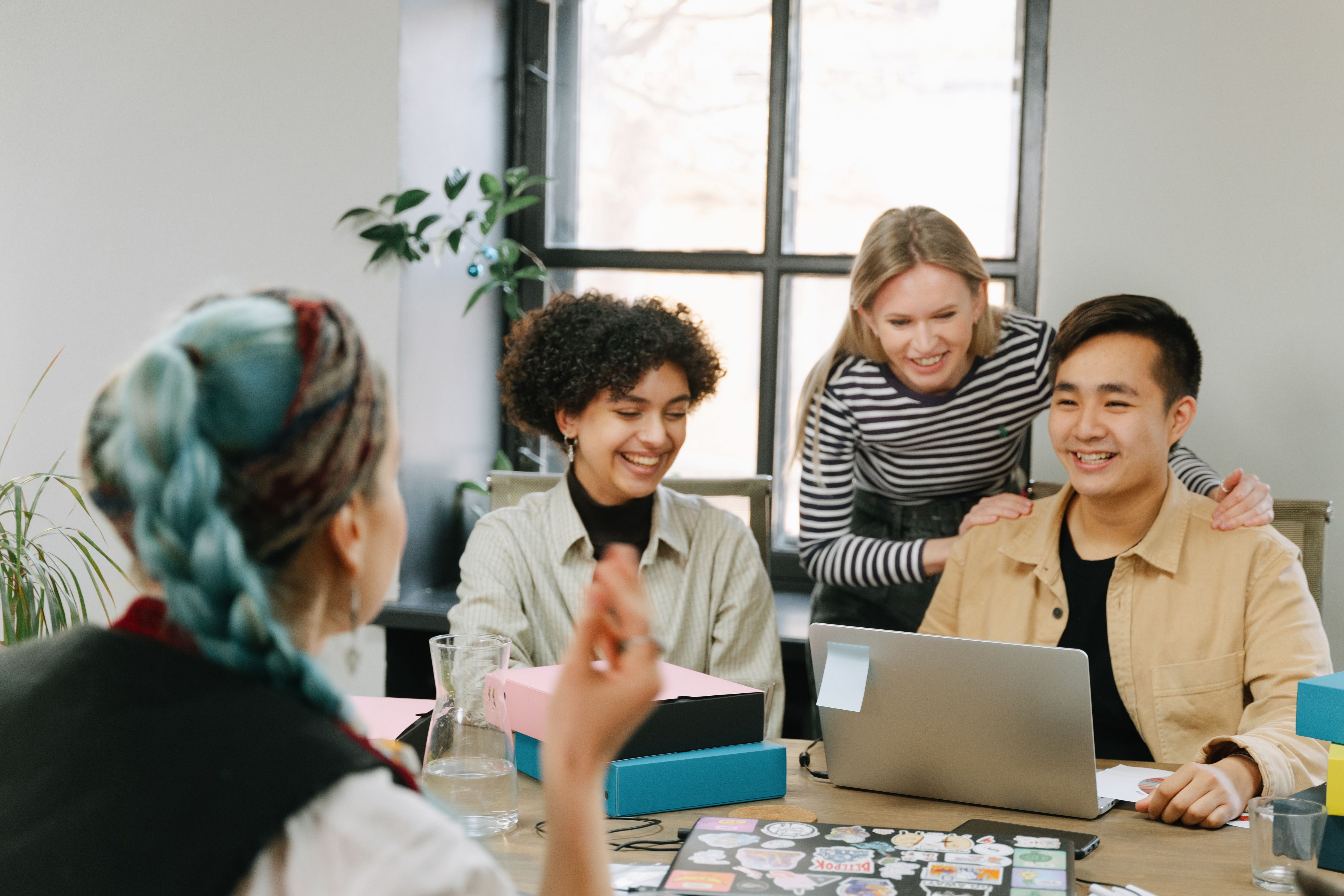 Happy productive team working